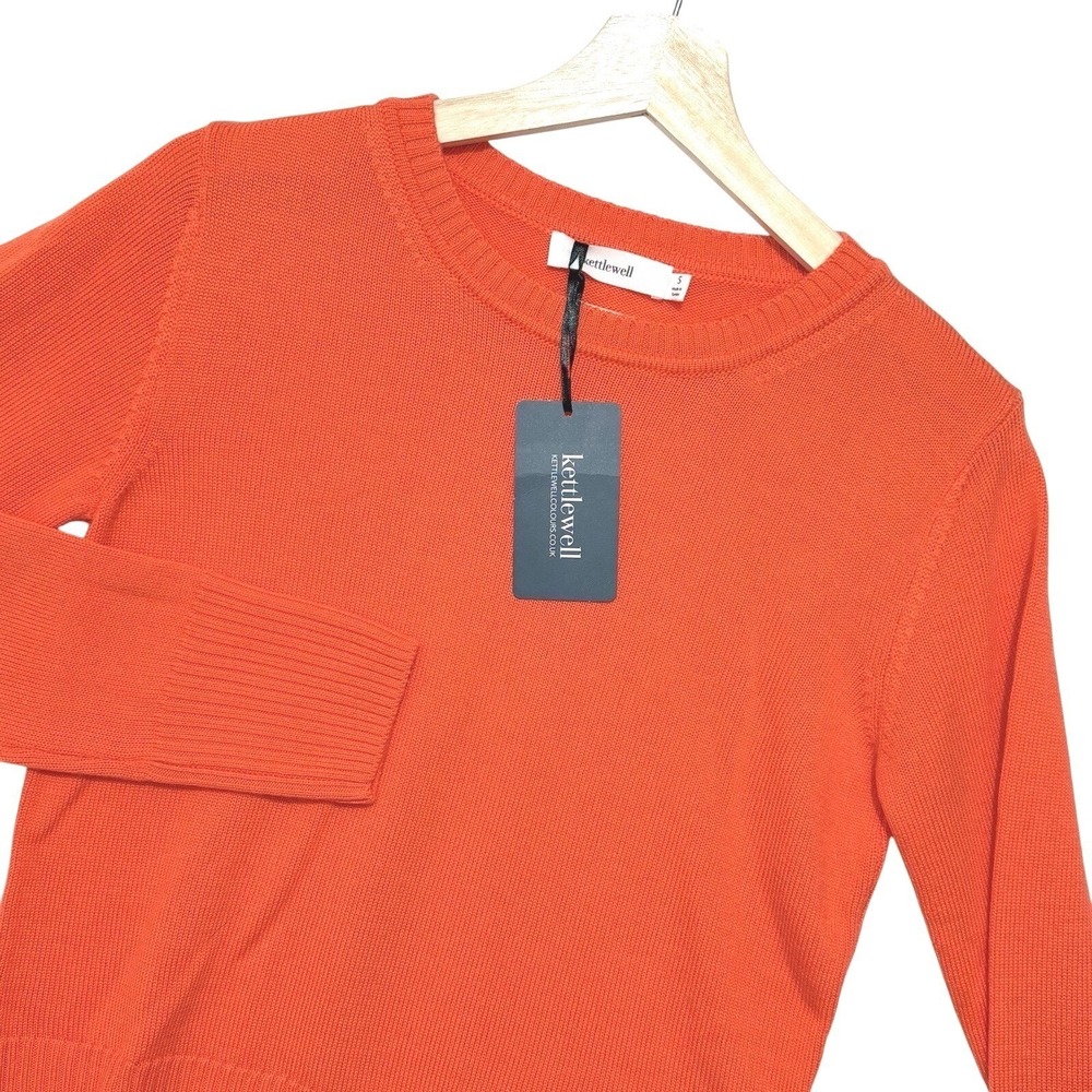 NWT KETTLEWELL 100% Merino Wool Orange Jumper Sweater XS Spring Preppy *flaw